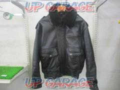 【Nankaibuhin】 レザーシングルジャケット ブルゾンタイプ 襟ファー付き ブラック LLサイズ