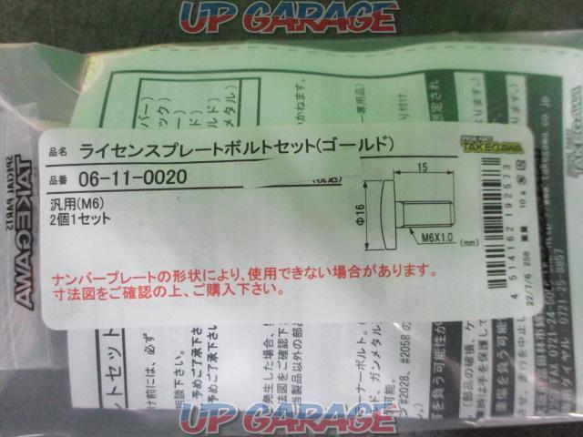 SP
TAKEGAWASP Takegawa
06-11-0020
License plate bolt
gold
M6
Two one set-06
